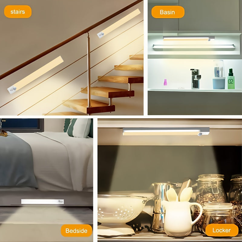 [3-Pack Smart LED Lights] 3-Pack Smart LED Motion Sensor Lights, Rechargeable LED Lighting for Wine Cabinets, Wardrobes, Bedrooms & Staircases – Stylish Design, Durable Plastic, Magnetic Adhesive Mounting, Ambient Glow, Mot