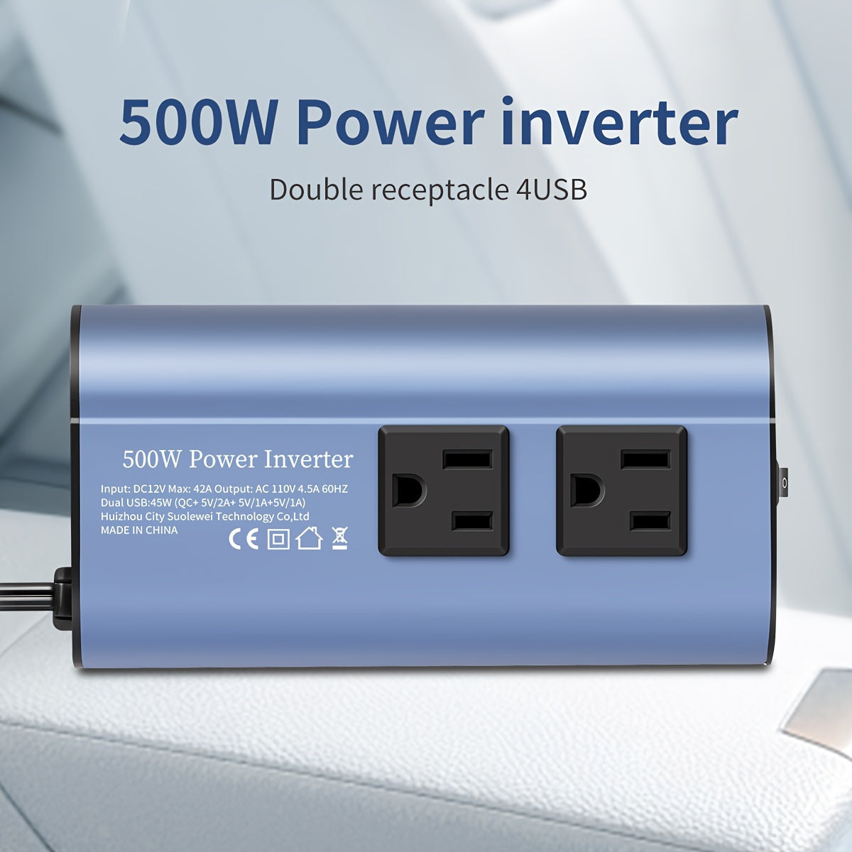 [500W Peak Power] 500W Car Power Inverter Converter - DC 12V to AC 110V, LCD Display, Dual AC Outlets, 4 USB Car Chargers - For Cars, Homes, Laptops, Trucks
