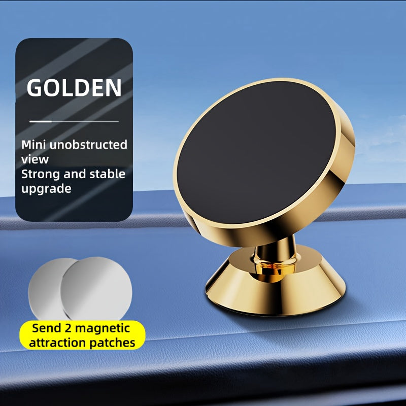 Magnetic Car Phone Mount, Aluminum Alloy Strong Magnet Holder, 360° Rotation Dashboard Stand, Waterproof, Universal Compatibility with Smartphones, No Charge Needed, Metal Bracket with 4 Powerful Built-in Magnets