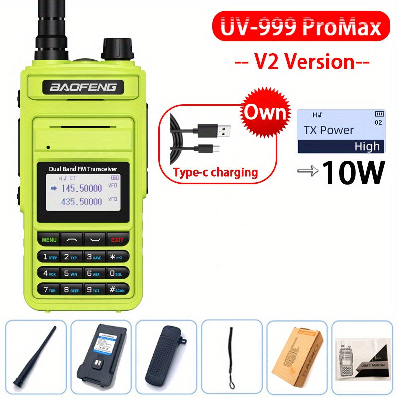 2023 BAOFENG New UV999 Pro Max 10W V2 Professional 999 Channels Walkie Talkie Type-C Fast Charger Long Range Dual Band UHF VHF Two Way Radio Upgrade Handheld Transceiver