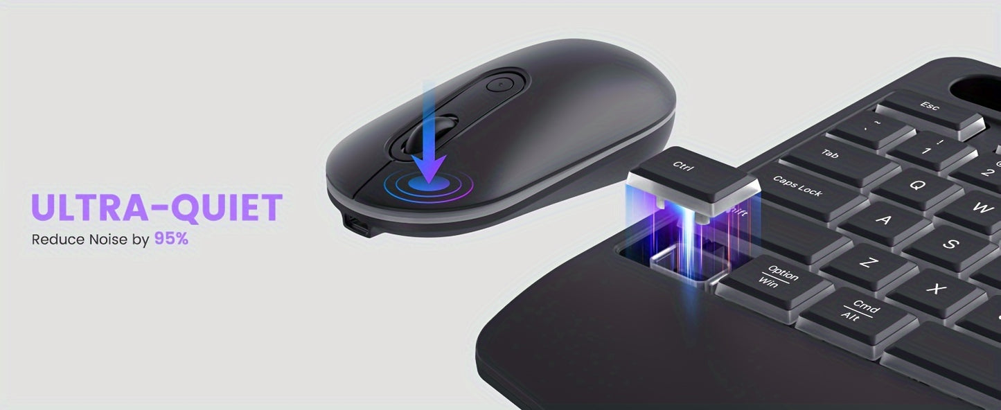 Rechargeable Wireless Keyboard Mouse Combo - Full-Size RGB Backlit Silent Ergonomic Keyboard with Phone/Tablet Holder, 2.4G Wireless Connection, Long-Lasting Battery Life, and Compact Design for Computer, PC, Laptop