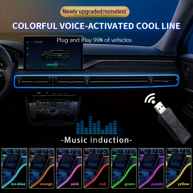 3m/118in Interior Automotive Neon (center Console + Dashboard) With Matching Armrest Storage Box, RGB LED Light Strips For Environmental Application Control, Without Battery