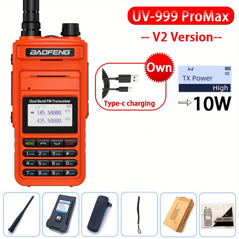 2023 BAOFENG New UV999 Pro Max 10W V2 Professional 999 Channels Walkie Talkie Type-C Fast Charger Long Range Dual Band UHF VHF Two Way Radio Upgrade Handheld Transceiver