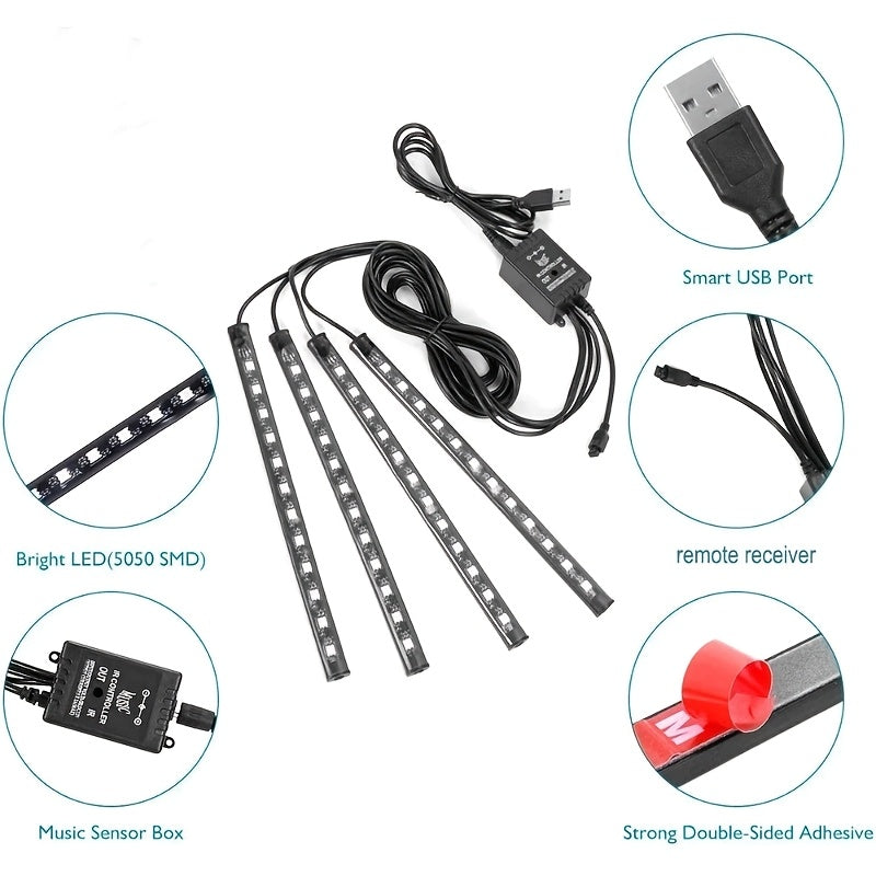 Easy Installation, Automotive High Brightness Neon Kits, Automotive LED Light Strips, Interior Lights, Christmas Decorations, USB Neon Accessories, Ambiance Light Strips, Foot Space Neon Kits, Without Battery