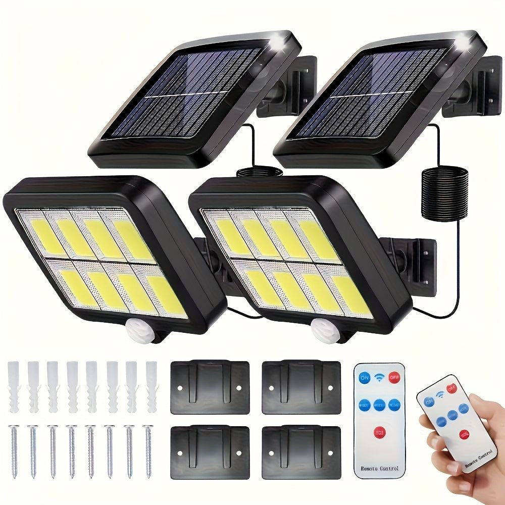 2pcs/4pcs Solar Motion Sensor Lights, 348 LED 2500 Lumens Solar Outdoor Lights with Remote, IP65, 3 Head, 270 ° Wide-angle Motion Sensor Lights Outdoor, 3 Patterns Of Wall Lights Solar Security Flood Lights for Patio, Garden