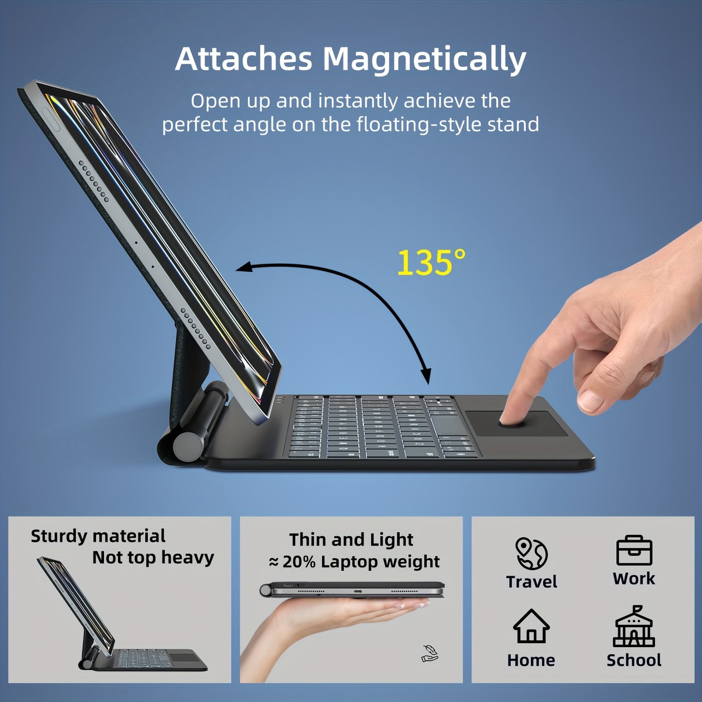 DVWDVW 7-Color Backlit For IPAD Keyboard Case, PU Leather, Magic Magnetic Stand Keyboard For IPad Pro 2024 (M4) With Multi-Touch Trackpad, Floating Design, 7 Colors Backlit, Wireless Keyboard Case