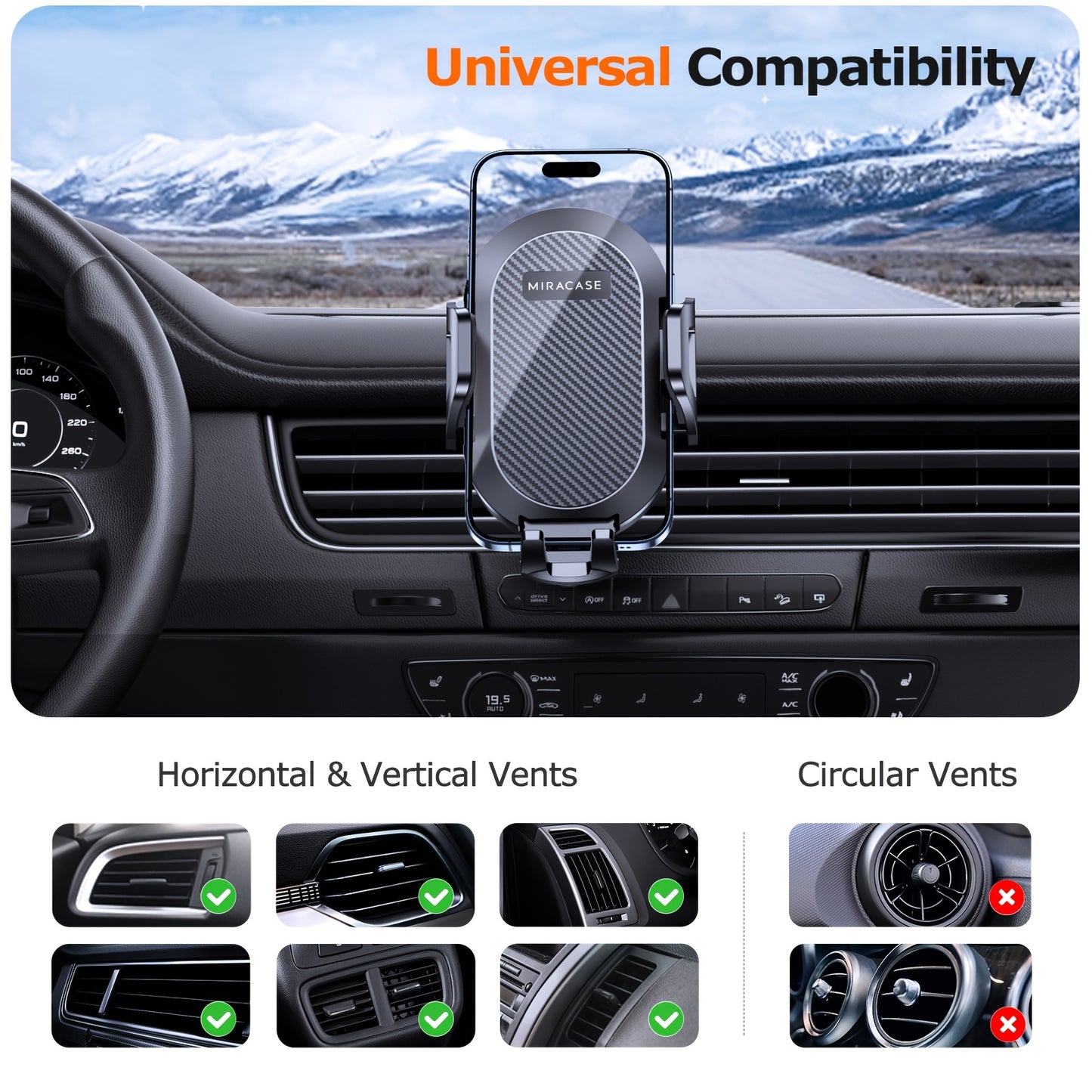 Miracase 3-in-1 Car Phone Mount - Super Suction Dashboard & Air Vent Holder with Telescopic Arm, Adjustable Cradle for All Phones, Quick Release, Durable Metal Hooks - Perfect Christmas Gift