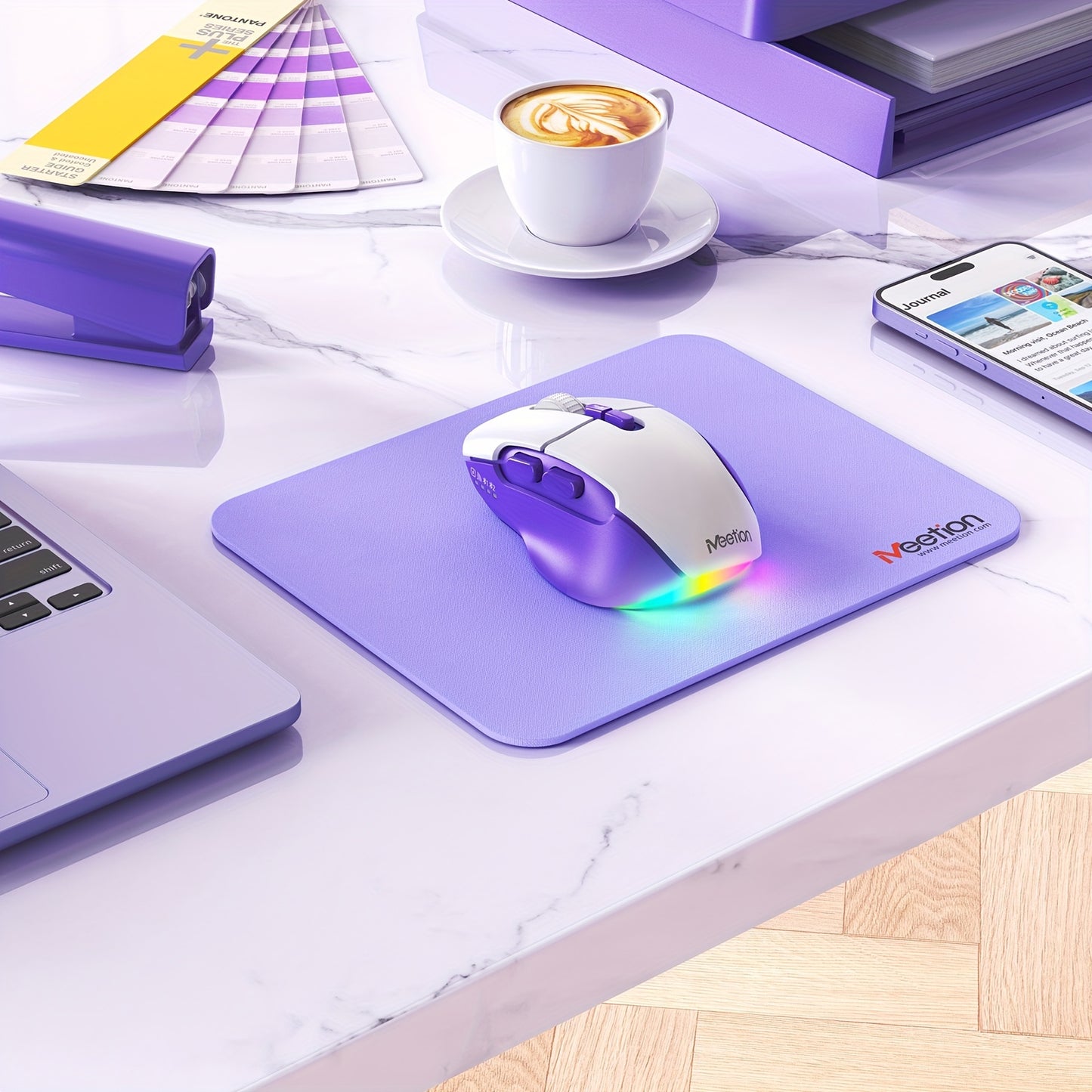 MEETION Wireless Mouse For Laptop, USB And BT Connectivity, Rechargeable, Ergonomic Mouse For Laptops, IPad, Compatible With Windows, MacOS, Android, IOS, Purple White