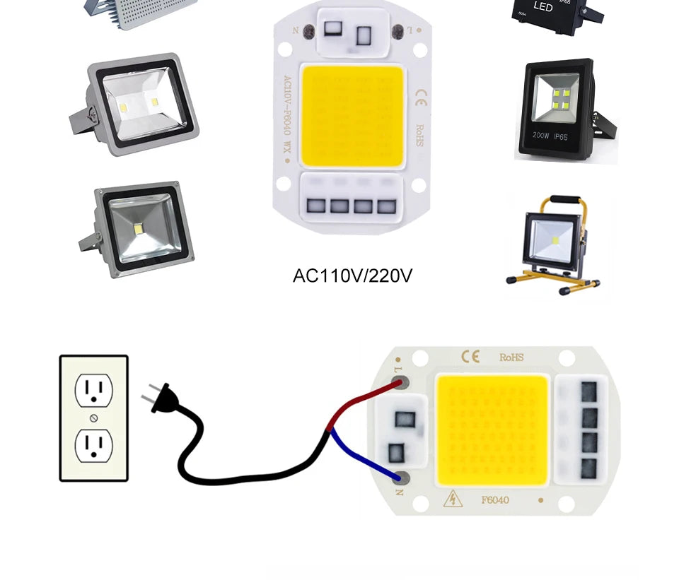 LED chip 20W 30W 50W AC 220V smart COB lamp beads LED lamp without driver DIY Lampada outdoor chip light floodlight spotlight