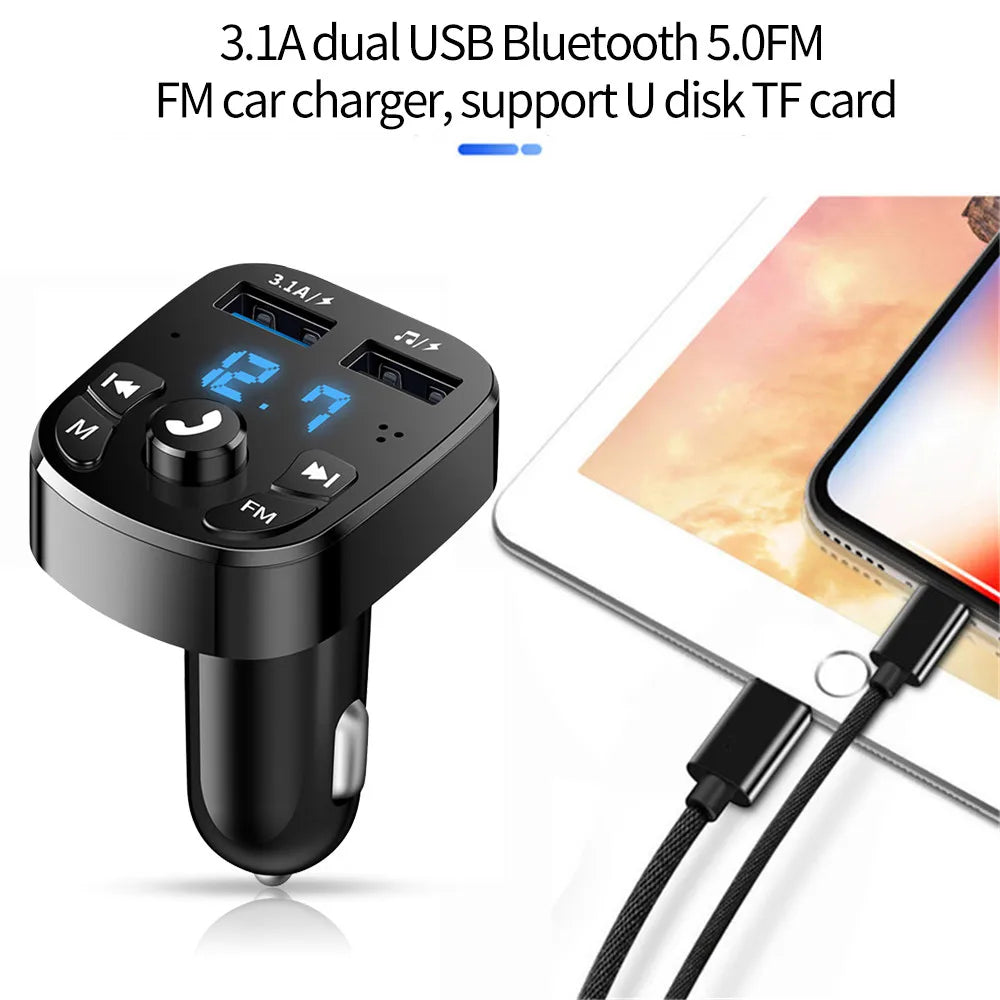 Bluetooth 5.0 FM Transmitter Wireless Handsfree Audio Receiver Dual USB 3.1A+1.0A U Disk Playing for Car Radio Player Speaker