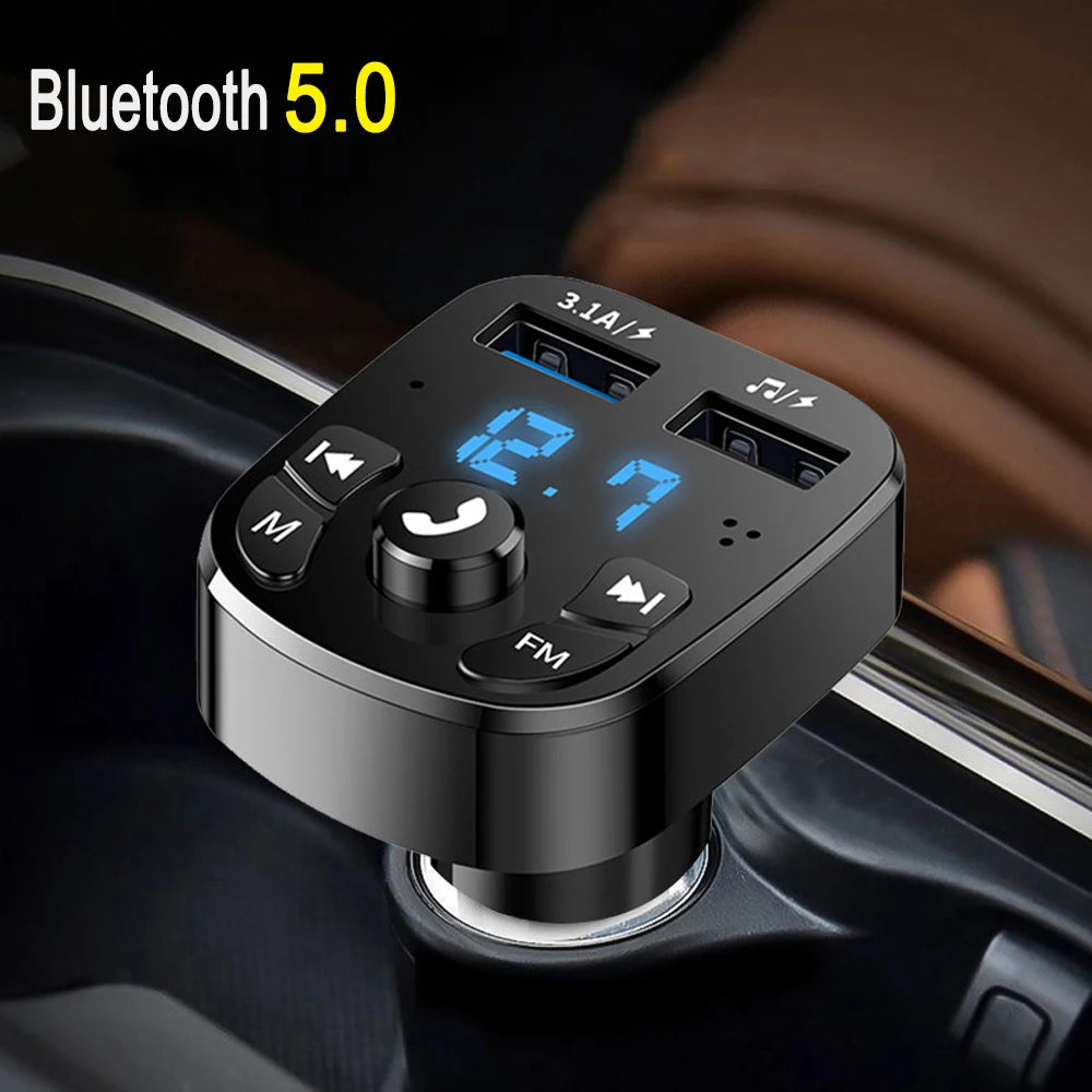 Bluetooth 5.0 FM Transmitter Wireless Handsfree Audio Receiver Dual USB 3.1A+1.0A U Disk Playing for Car Radio Player Speaker