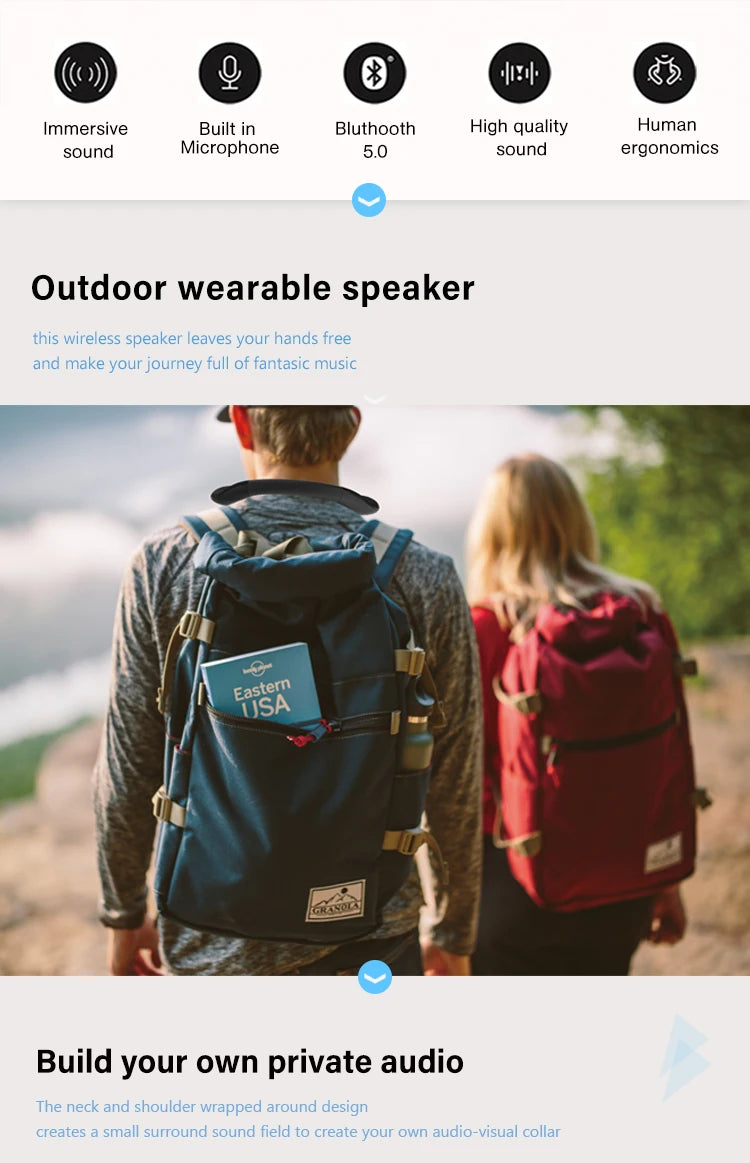 Bluetooth Speakers Neckband Wireless Wearable Speakers Home Outdoor Wireless Speakers 10Hrs True 3D Stereo Sound with Microphone