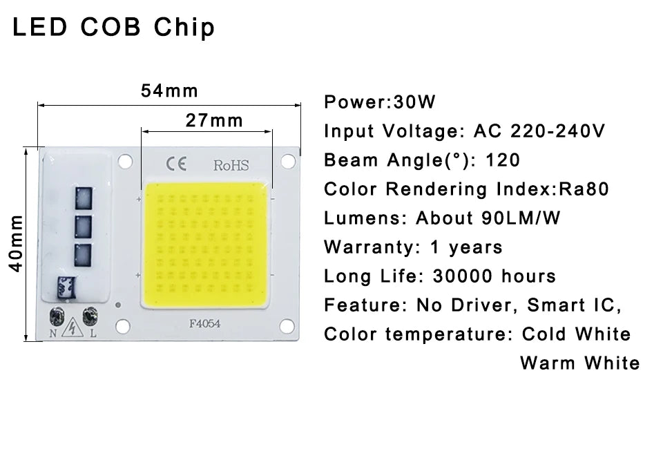 LED Chip COB lamp 10W 20W 30W 50W AC 220V 240V IP65 Smart IC No Need Driver DIY Flood light Led Bulb Spotlight Outdoor Lamp bead
