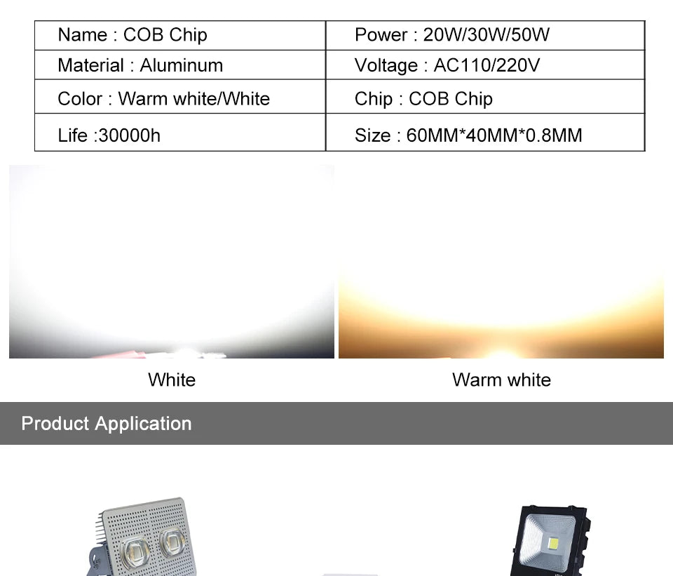 LED chip 20W 30W 50W AC 220V smart COB lamp beads LED lamp without driver DIY Lampada outdoor chip light floodlight spotlight