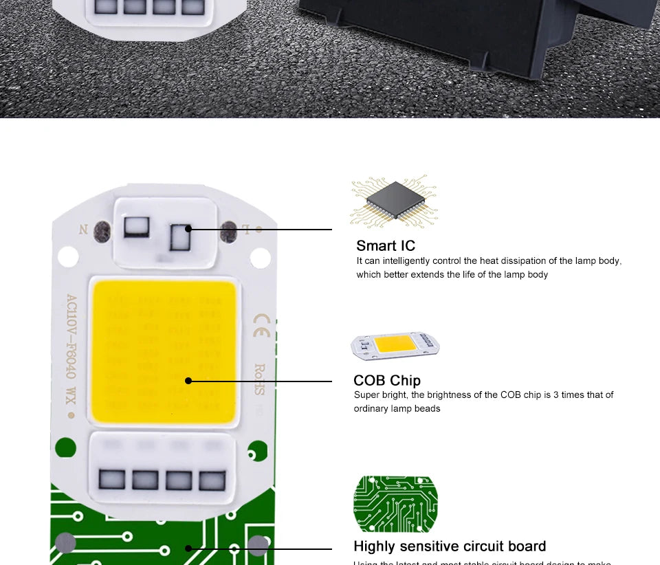 LED chip 20W 30W 50W AC 220V smart COB lamp beads LED lamp without driver DIY Lampada outdoor chip light floodlight spotlight