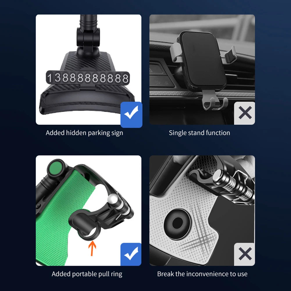 Car Dashboard Cell Phone Holder 1260 Degree Rotatable Phone Number The Car Phone Holder For iPhone 13 Mobile Phone Stand Support