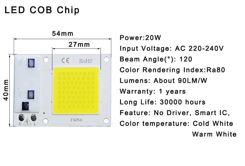 LED Chip COB lamp 10W 20W 30W 50W AC 220V 240V IP65 Smart IC No Need Driver DIY Flood light Led Bulb Spotlight Outdoor Lamp bead