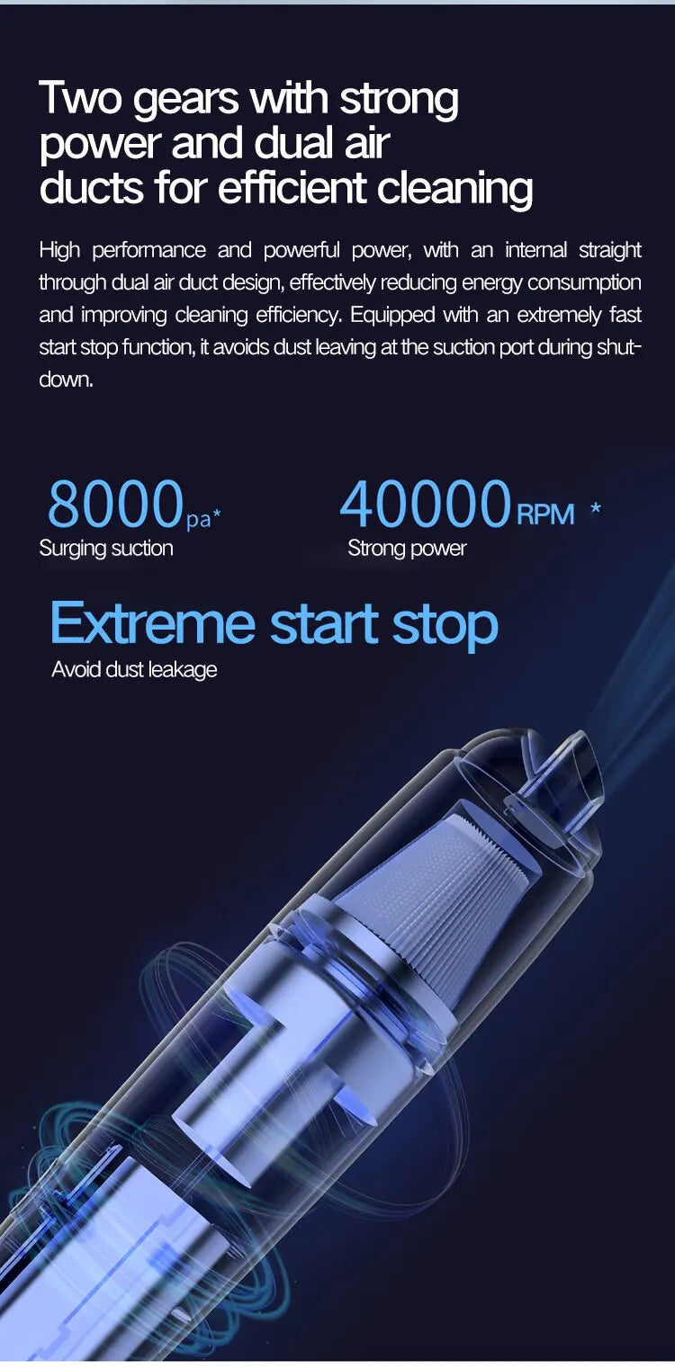 Vacuum Cleaner Mini Car Cleaning Powerful Suction Handheld Car Vacuum Cleaner Rechargeable for Car and Home Auto Vacuum Cleaner