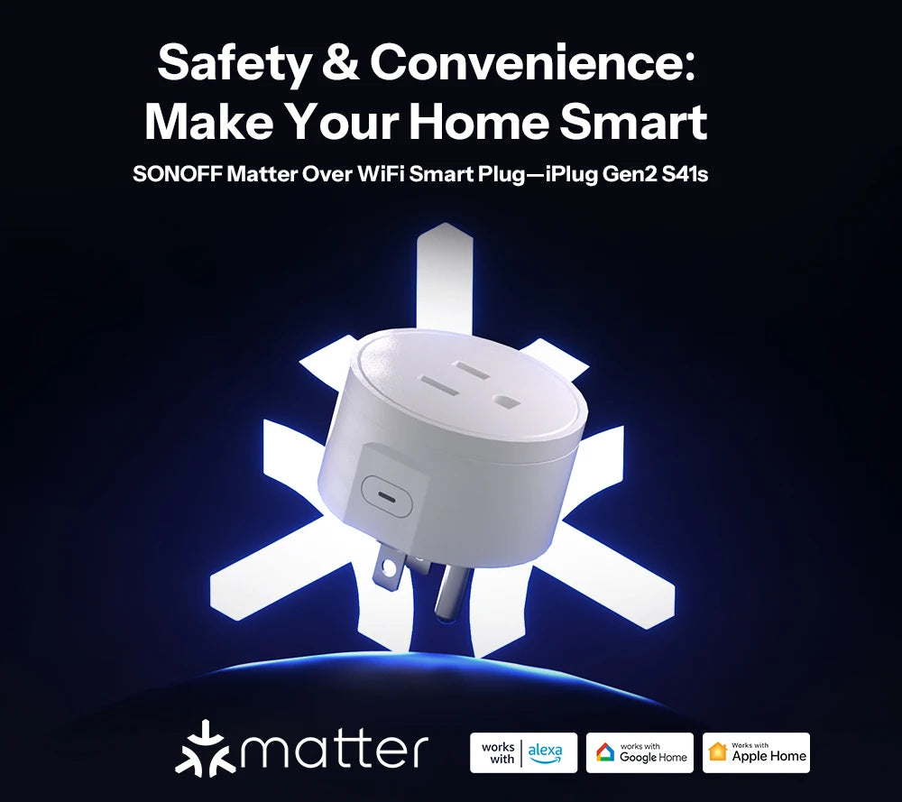 SONOFF S41STPB iPlug Gen2 S41s US Socket Matter Over WiFi Smart Plug App & Voice Control Inching Mode Time Schedule Smart Scene