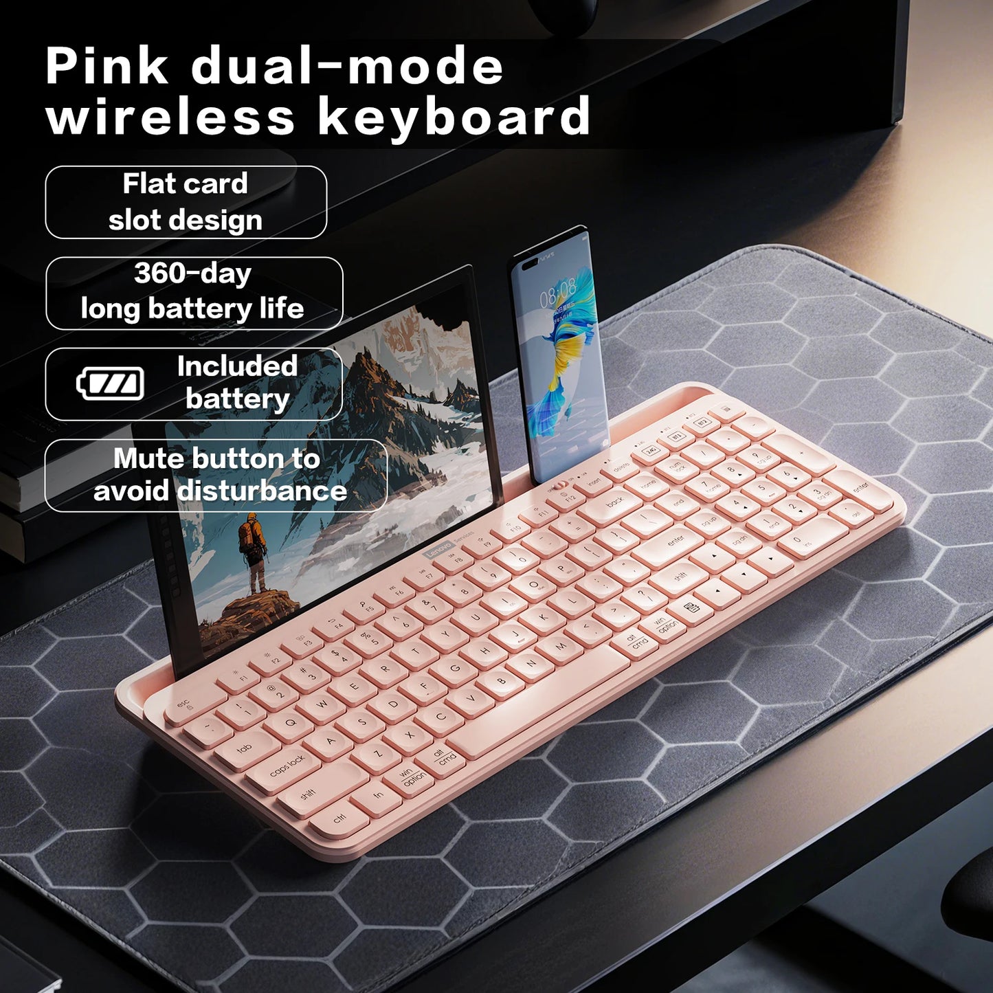 Wireless Gaming Keyboard Full-Sized 105 Key Silent 2.4GHz&Bluetooth Connection Multimedia Keys Compatible with PC Laptop Desktop