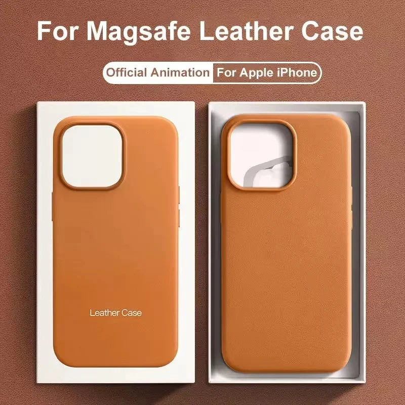 Official MagSafe Leather Case for iPhone 16 Pro Max 13 12 14 15 Plus Original Strong MacSafe Magnetic Cover Accessories