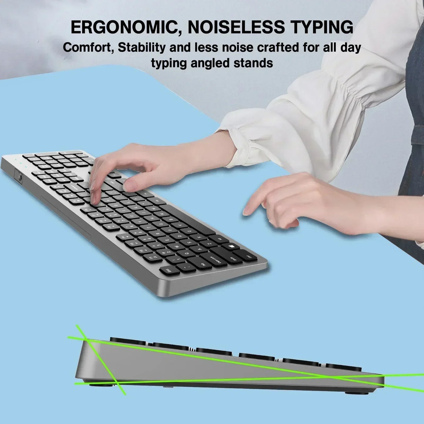 Wireless Keyboard 104 Keys,English,Rechargeable USB Type C,Low Profile Keycaps,Silent Keyboard,Office Slim Design for Laptops