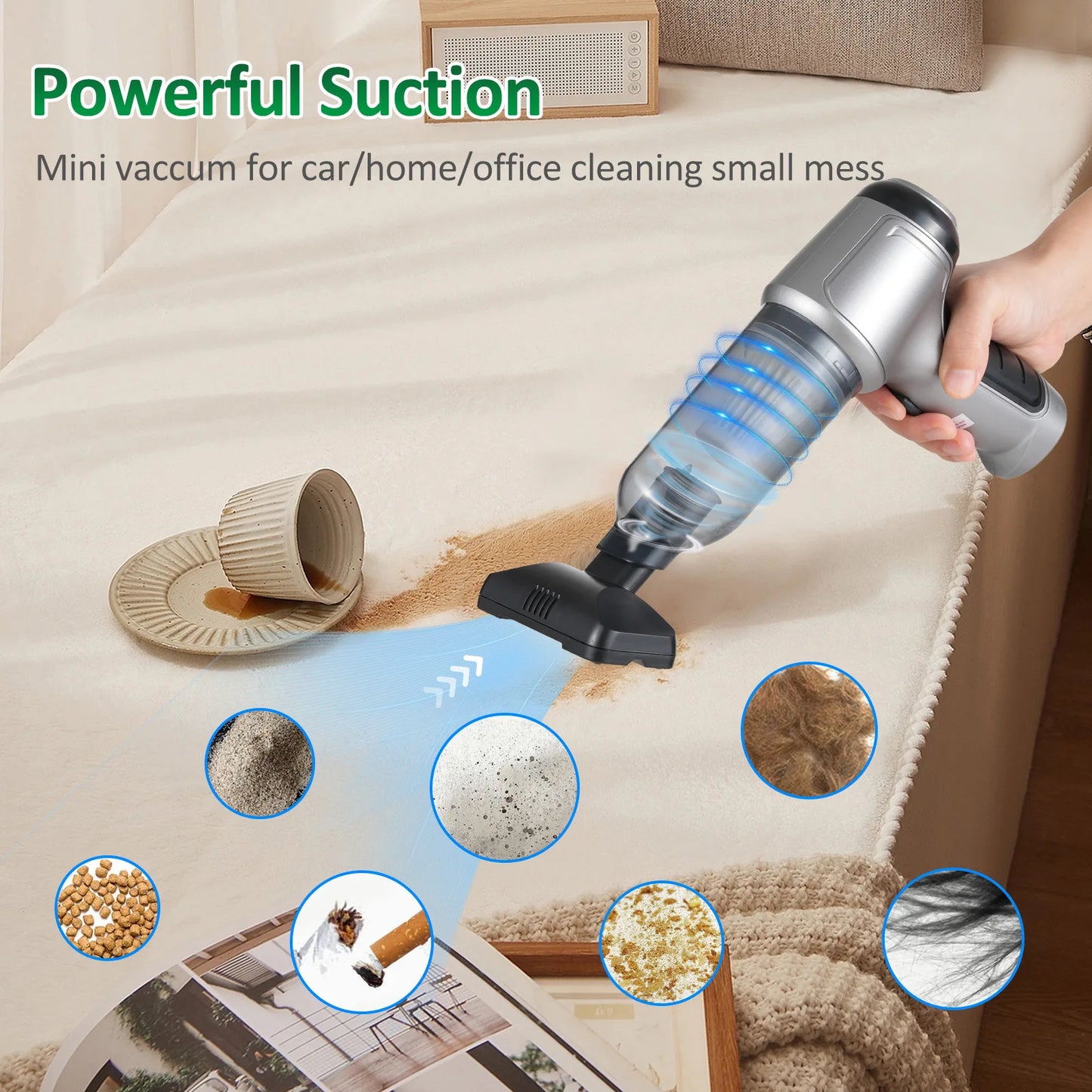 Mini Vacuum Cleaner for Car 19000Pa Powerful Brushless Motor Wireless Handheld Vacuum Portable Car Vacuum with High Power