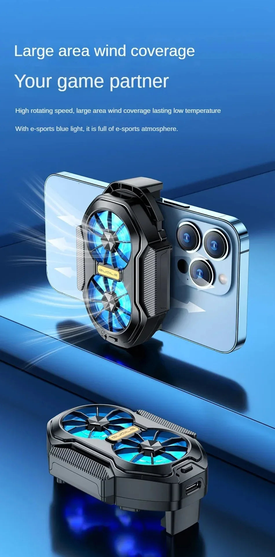 FS01 Dual Fan Rechargeable Mobile Phone Cooler Stronger Cooling Air Phone Radiator Mini Back Clip USB Radiator For 62-92mm Phone