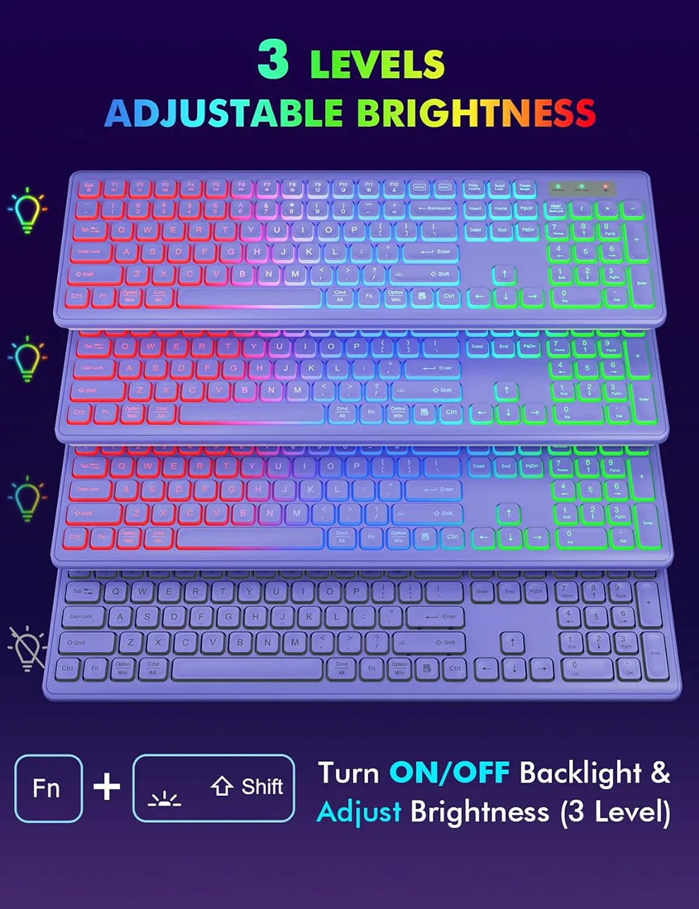 Wireless Keyboard and Mouse Combo Backlit ,Rechargeable Full-Size Illuminated Wireless Keyboard and Mouse Set, 2.4Ghz Keyboard