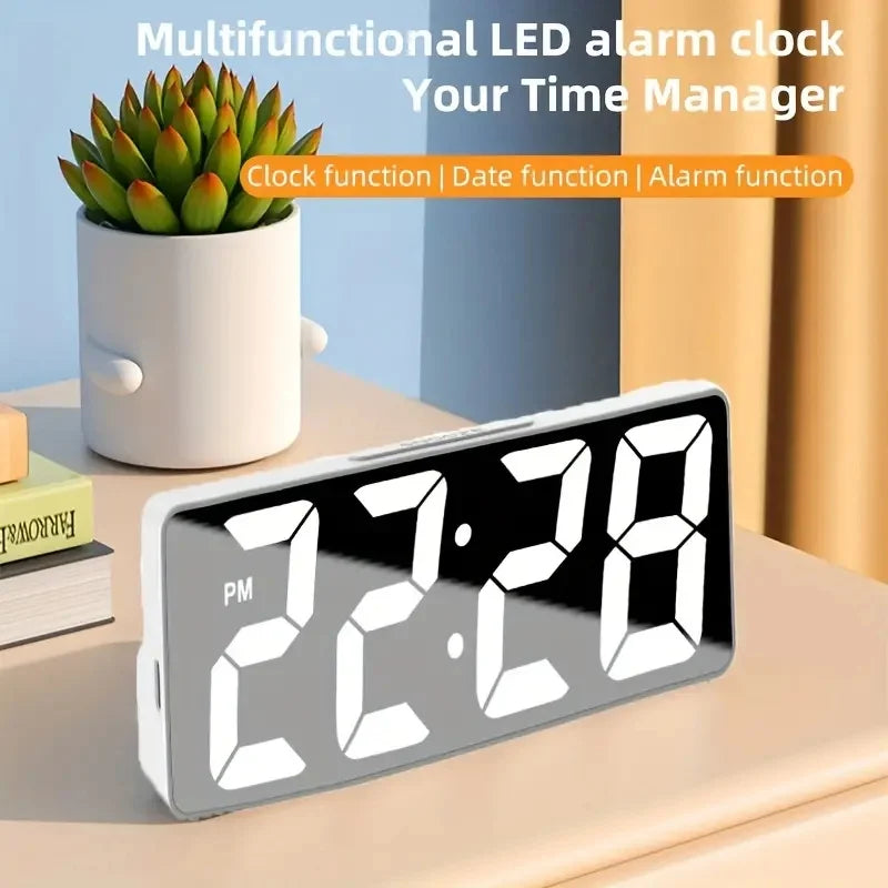 LED Digital Clock Saving Energy Alarm Clock Electronic Desktop Clock With Temperature Display Adjustable Brightness 12/24 Hours
