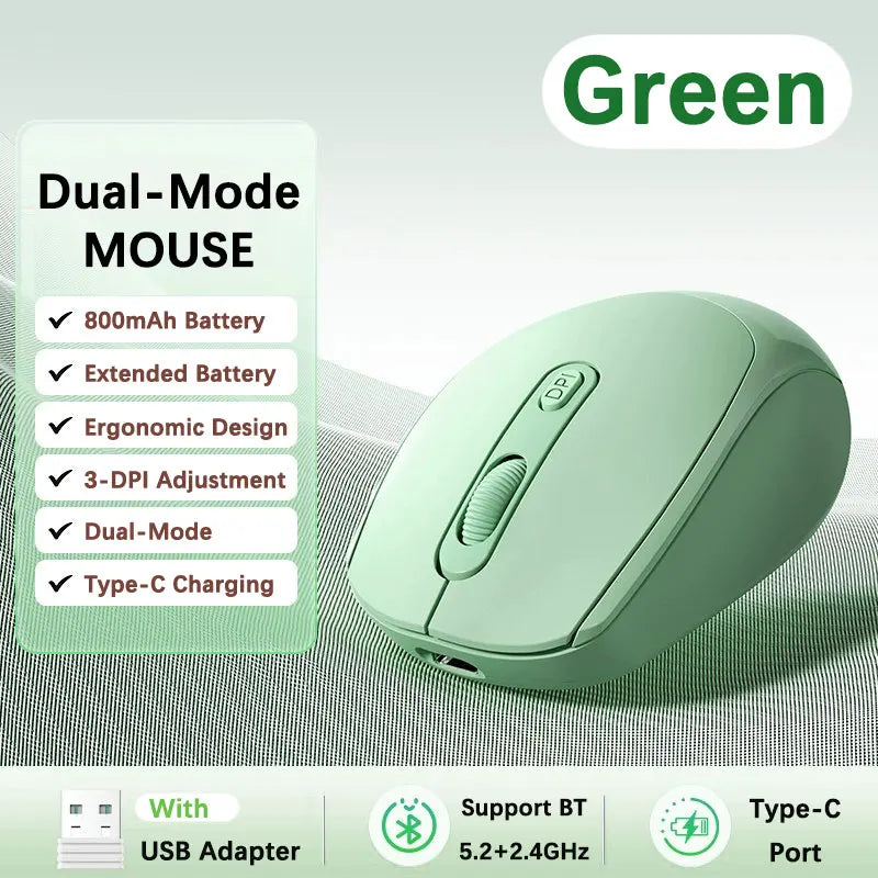 Wireless Mouse, Ergonomic Bluetooth-compatible with 2.4GHz Dual Mode Computer Mouse, with USB receiver, For Laptop PC Notebook