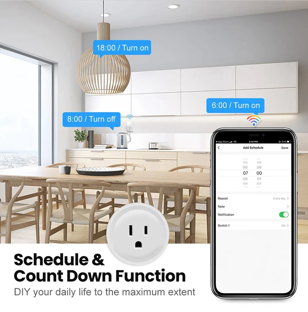 Smart Plug Zigbee/WiFi Socket US Plug 16A With Power Monitor Timing Function APP Control Smart Home Automation Works With Alexa