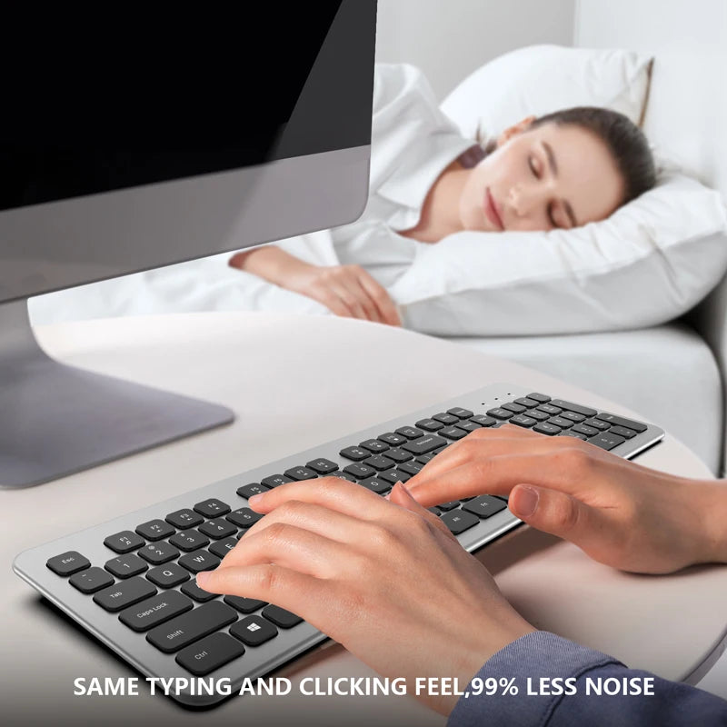 Wireless Keyboard 104 Keys,English,Rechargeable USB Type C,Low Profile Keycaps,Silent Keyboard,Office Slim Design for Laptops