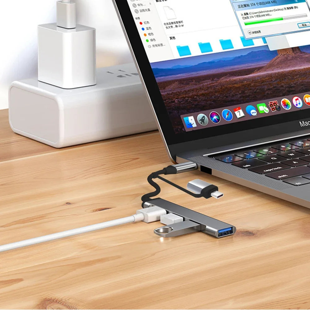 USB C Hub USB Hub 3.0, Aluminum 4 in 1 USB Extender, USB Splitter with USB 3.0, 3 X USB 2.0 and 1 USB C Ports USB Distributor