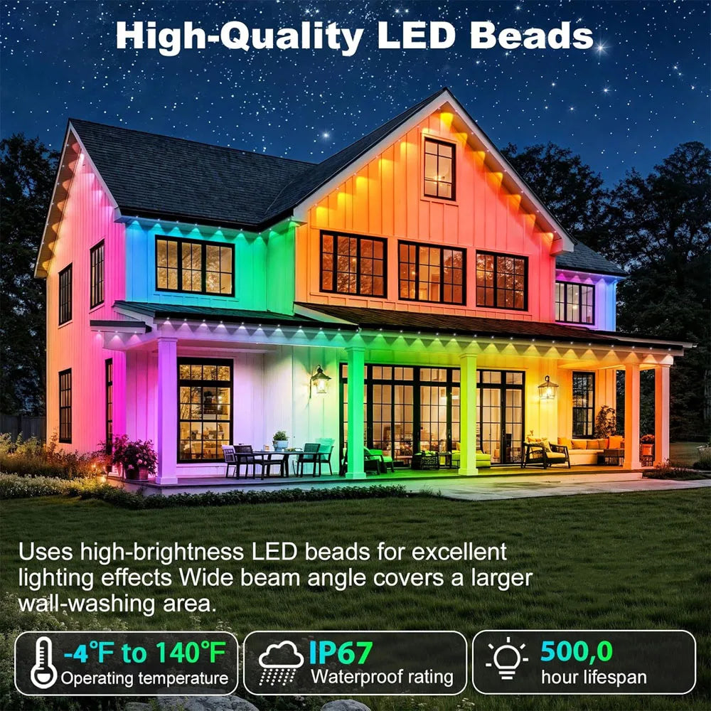 Smart LED Permanent Outdoor Light, 300ft 180LEDs RGBIC Eaves Lights, IP67 Waterproof for New Year and Christmas Home Decor