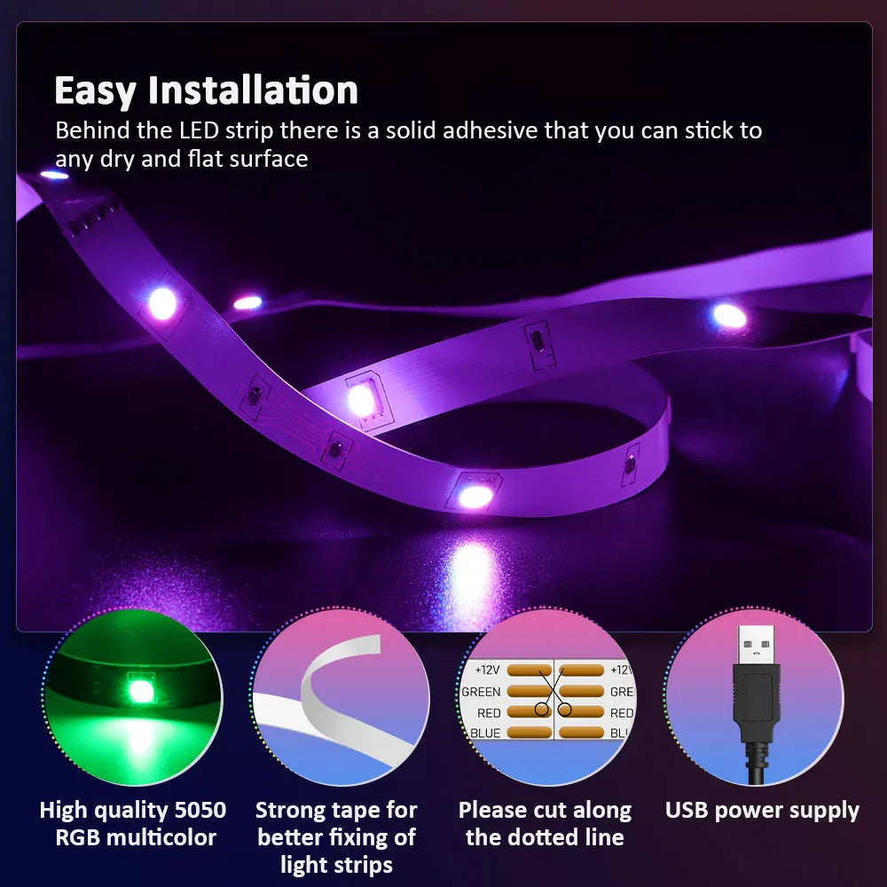LED Strip Lights RGB ,5V 1M-30M,16 million colors, RGB , Led Strip Lighting Music Sync, Color Changing for Party Home