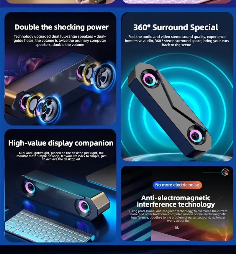 Bluetooth Speaker USB Wired Speaker Computer Soundbar Stereo Surround Subwoofer for Pc Laptop Theater Surround Audio System