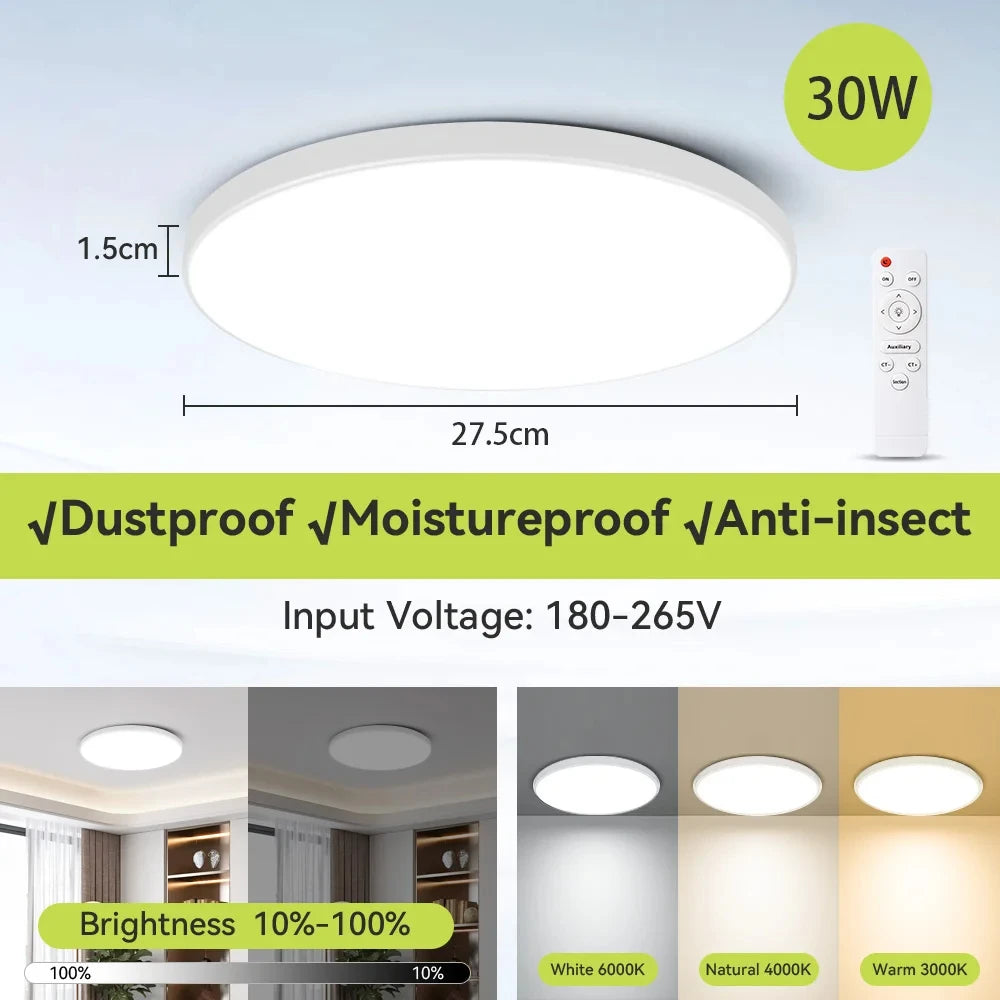 Smart Led Ceiling Light with Remote Control 3 Colors Dimmable Ceiling Lights Ultrathin Panel Lamps Bedroom Kitchen Ceiling Lamp