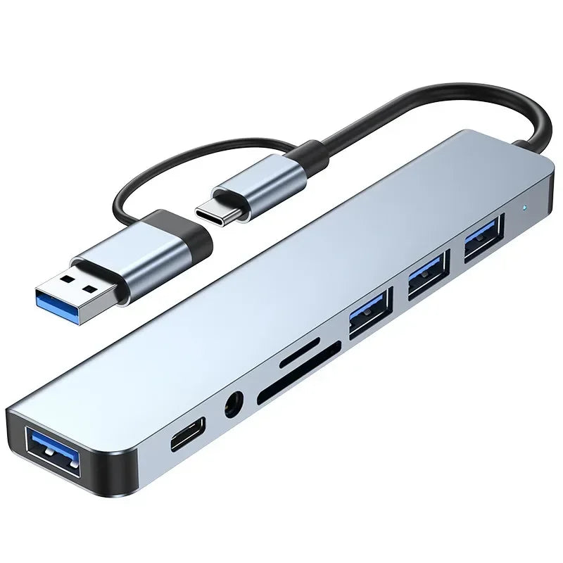 USB C Hub USB Hub, 8 in 2 USB Splitter with 1*USB 3.0, 3*USB 2.0 ,1*USB C Ports, SD/TF Splitter Card Reader, 1XAudio Output