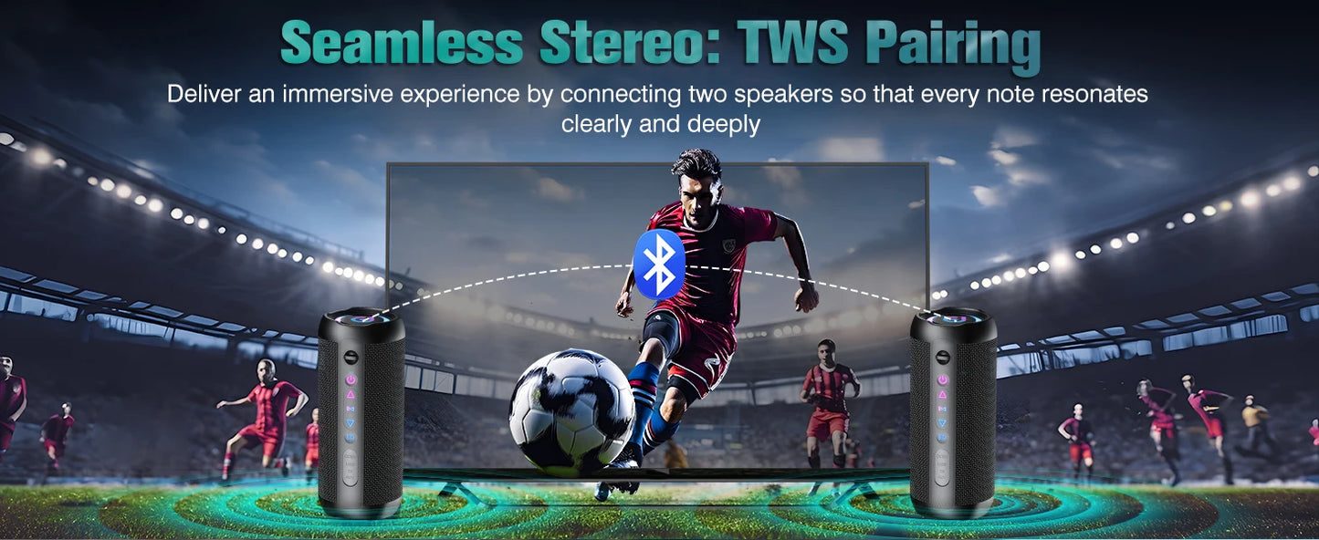 Bluetooth Speaker, Speakers Wireless Bluetooth 5.4 with 30H Playtime, BassUp, 30W Stereo Sound, IPX7 Waterproof Portable Speaker