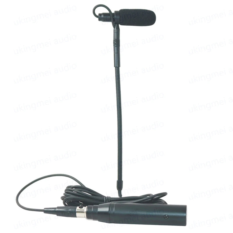Clip-On Musical Instrument Microphone for Piano Guitar Saxophone Violin Cello Phantom Power Input Flexible Gooseneck Microphone