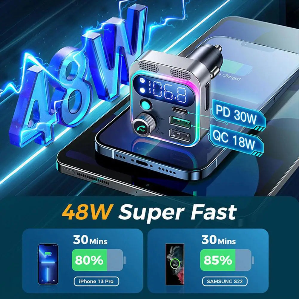 2023 Bluetooth 5.0 FM Transmitter For Car FM/AUX Bluetooth Car Adapter Car Charger Bass Boost 3 Ports Charger Bluetooth Adapter