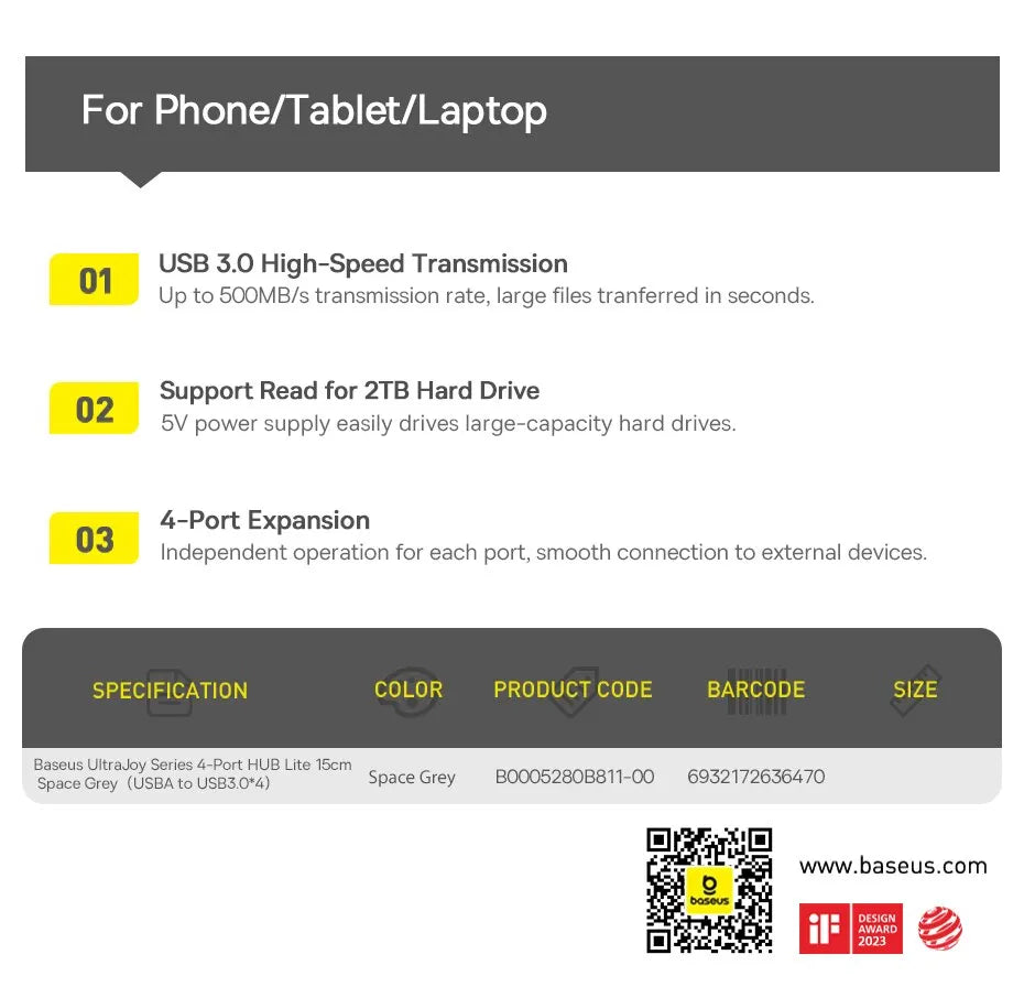 Baseus Usb Hub 4 Port ABS Hub Usb 3 0 for Laptop Multi Splitter Adapter For Xiaomi Lenovo Macbook PC Computer Accessories