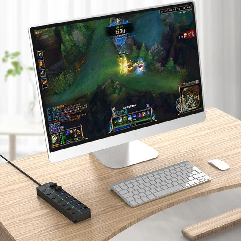 4/7-Port USB 3.0 Hub with LED Indicator Independent Switch Control for Laptop Flash Drive Hard Disk Printer Camera Keyboard