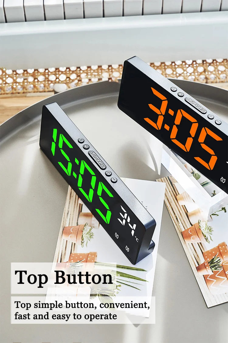 LED Digital Electronic Clock Backlight Large Number Alarm Clock Temperature Calendar Bedside Table Nightlight Home Decoration