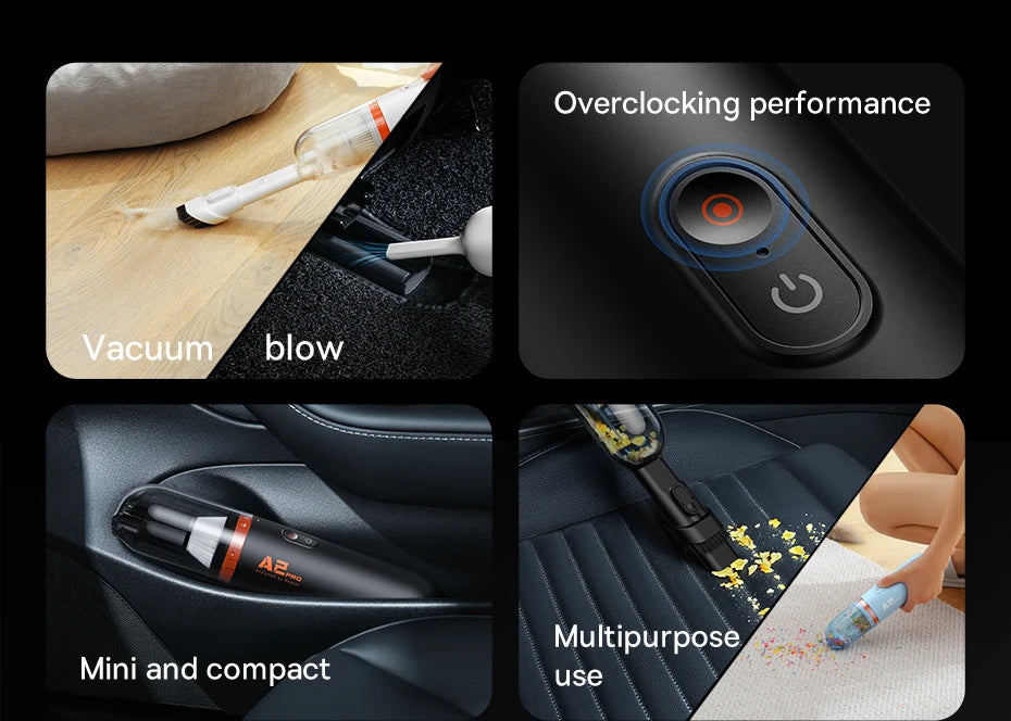 Baseus Car Vacuum Cleaner Mini Handheld Auto Vacuum Cleaner 6000Pa Powerful Suction Blow & Vacuum 2 In1 For Home & Car & Office