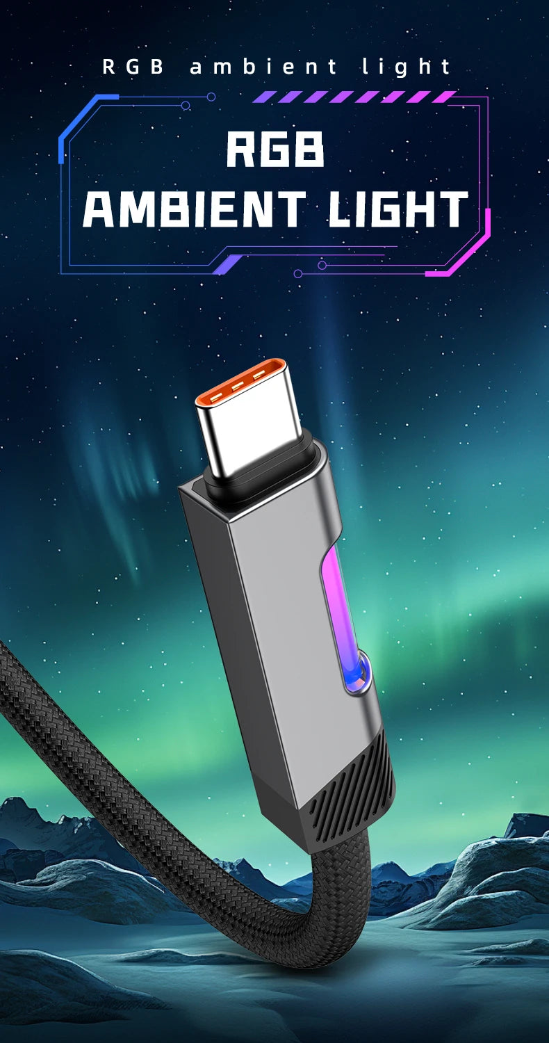 RGB Fast Charging Cable 120W 6A USB Type C Charge Cable with RGB Ambient Light