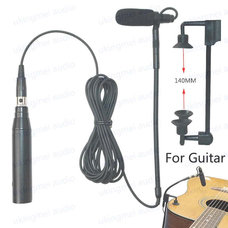 Clip-On Musical Instrument Microphone for Piano Guitar Saxophone Violin Cello Phantom Power Input Flexible Gooseneck Microphone