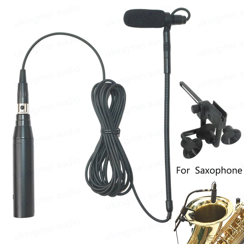 Clip-On Musical Instrument Microphone for Piano Guitar Saxophone Violin Cello Phantom Power Input Flexible Gooseneck Microphone