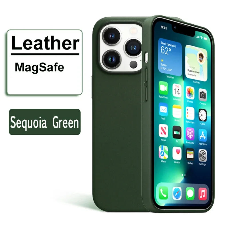 Official MagSafe Leather Case for iPhone 16 Pro Max 13 12 14 15 Plus Original Strong MacSafe Magnetic Cover Accessories